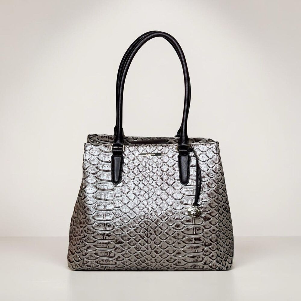 Brahmin Joan Bag Pearl Dogwood Metallic Snake Leather Shoulder Tote Satchel